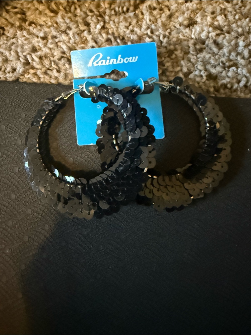 Rainbow Black Sequin Hoop Earrings 15